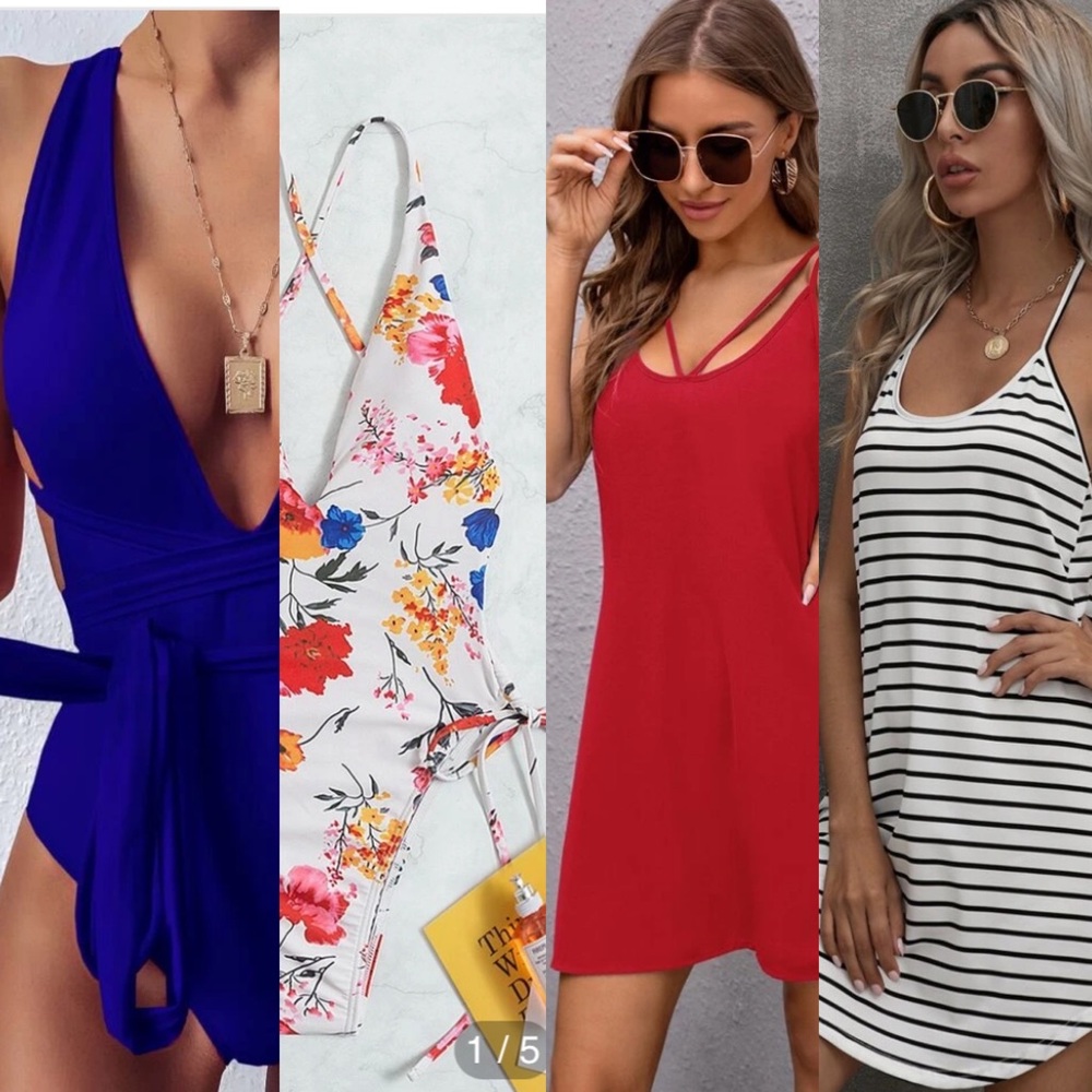 New!! 2 bathing suits, 2 cover ups